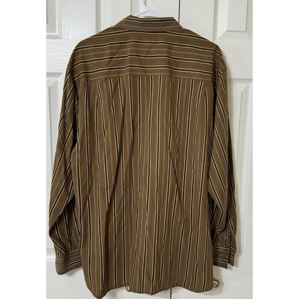 Tommy‎ Bahama Mens Cotton Button Up Shirt Brown w/ Stipes Floral Trim - Xl